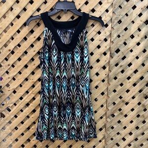 New Directions Women’s Black Peacock Pattern Sleeveless Top